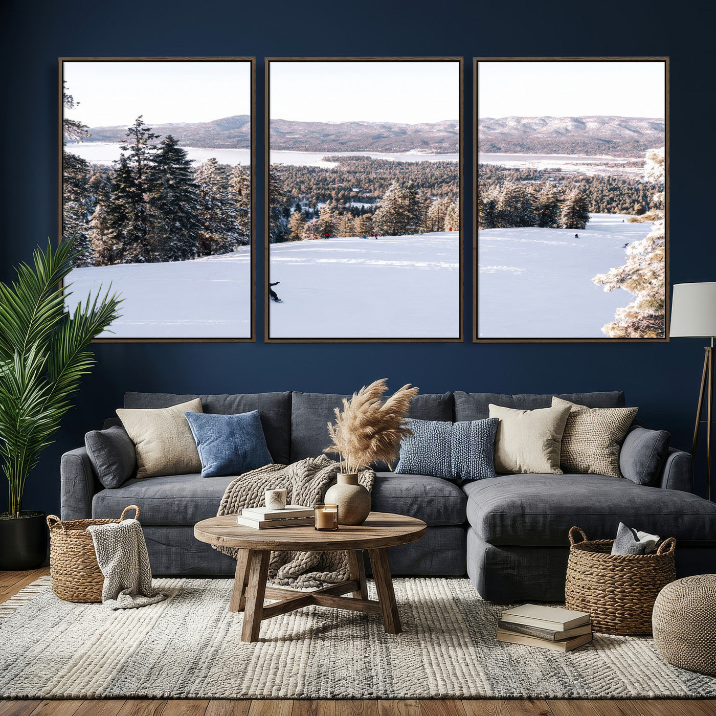 79857868-MGV-CV-36X24 - Snowboarder Wall Art – Winter Slope Canvas Print, Pine Forest, Snow-Covered Mountains, Outdoor Adventure for Living Room or Cabin Decor