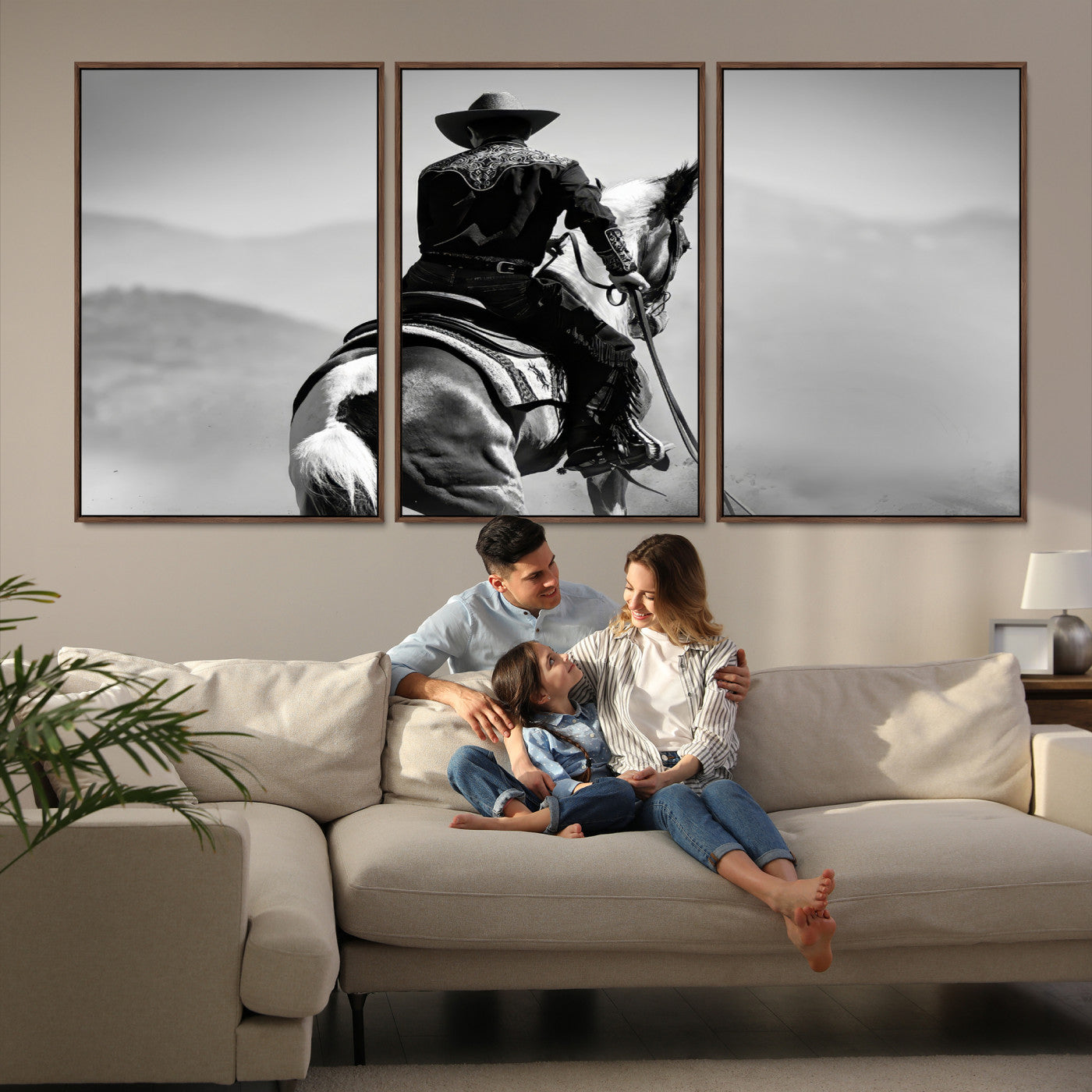83102464-MGV-FC-60X30-3P-Western Wall Art Canvas Print, Framed Cowboy Art Picture Print, Horse Perfect Western Decor, Framed Cowboy Wall Art Canvas Print