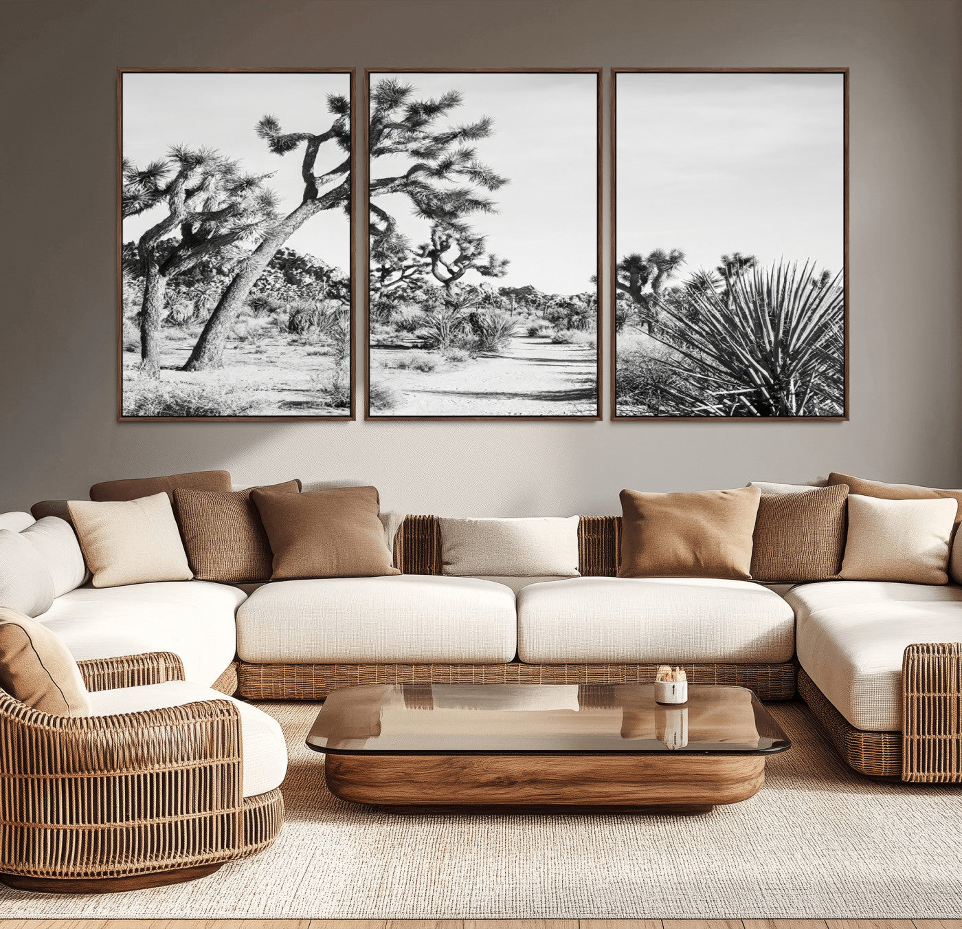 MGV-FC-60X30-3P - Joshua Tree Wall Art Canvas Print, Framed Desert Path Art Picture Print, Monochrome Desert Perfect Minimalist Desert Decor Artwork