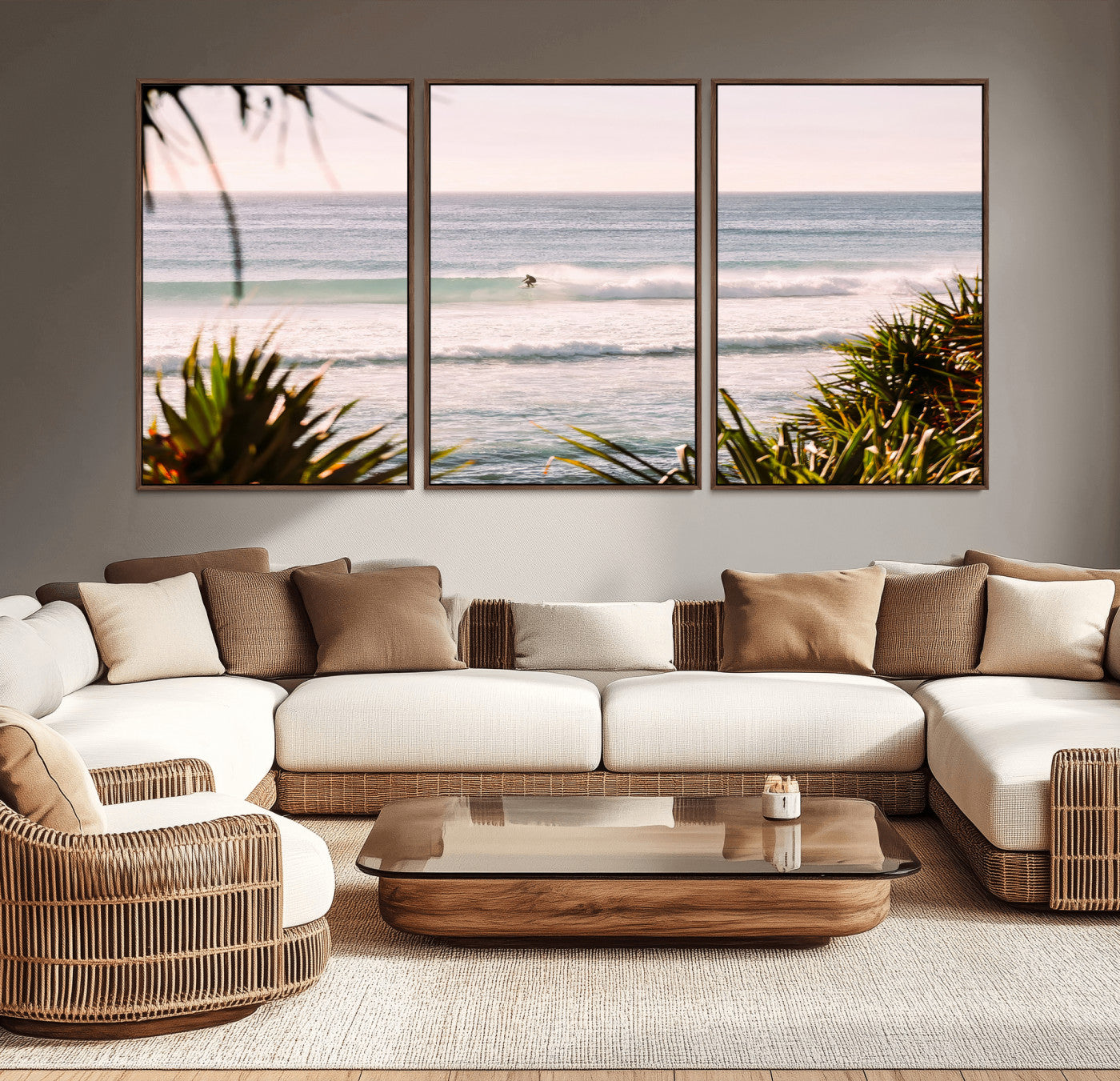 MGV-FC-60X30-3P - Ocean Surfer Wall Art Canvas Print, Framed Coastal Surf Art Picture Print, Tropical Beach Perfect Tropical Coastal Decor Artwork