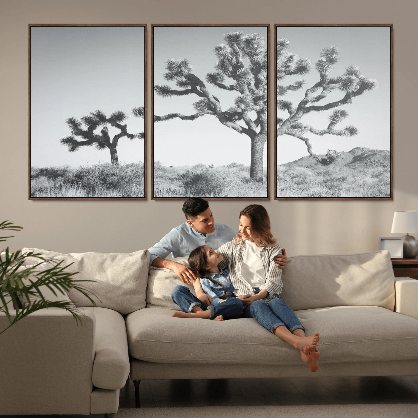 MGV-FC-60X30-3P - Joshua Tree Wall Art Canvas Print, Framed Black White Landscape Art Picture Print, Desert Tree Decor Perfect Southwestern Decor Artwork