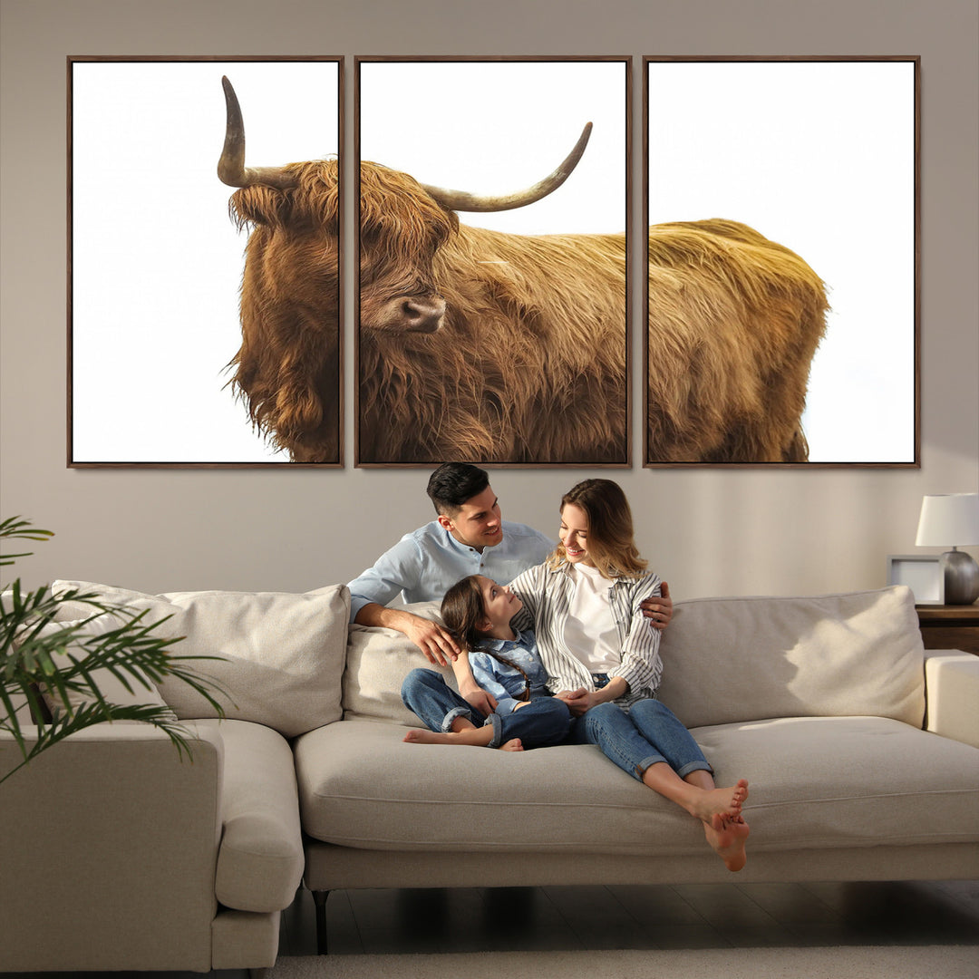 Highland Cow Wall Art Canvas Print, Scottish Bull Print, Framed Rustic Farmhouse Art Print, Large Country Animal Printing Perfect for Farmhouse Decor