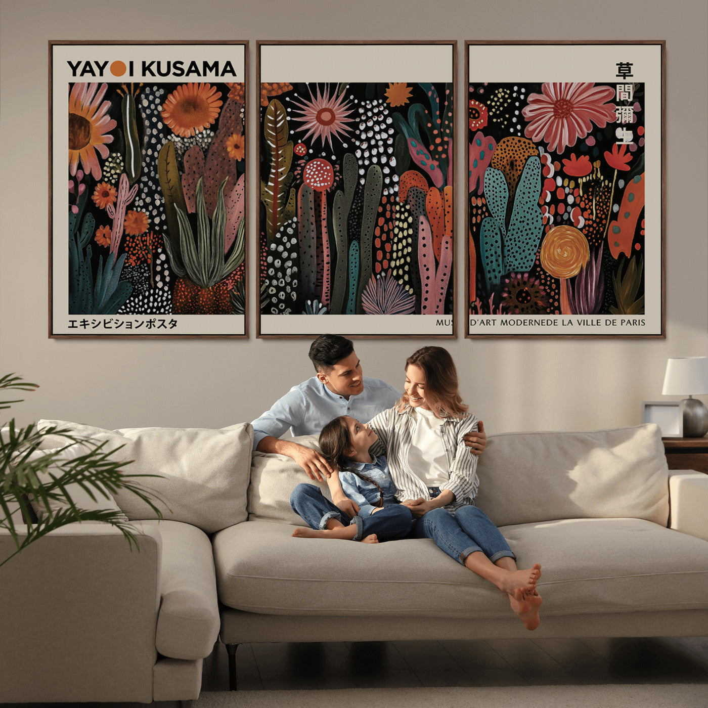 MGV-FC-60X30-3P - Modern Japanese Wall Art Print Yayoi Kusama Canvas Wall Art Abstract Mount Fuji Canvas Print