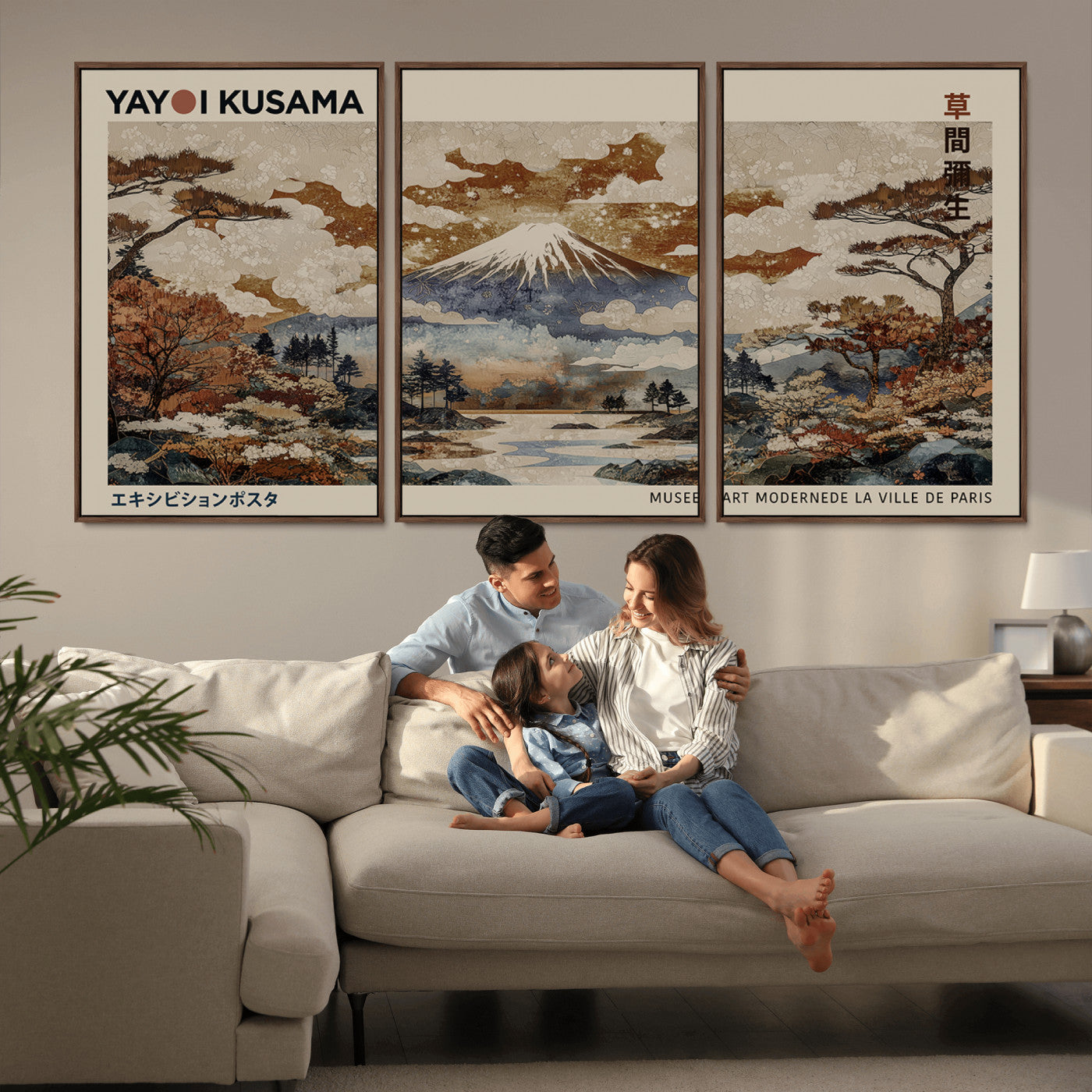 MGV-FC-60X30-3P - Yayoi Wall Art: Transform Your Space, Modern Japanese Wall Art Print Yayoi Kusama Canvas Wall Art