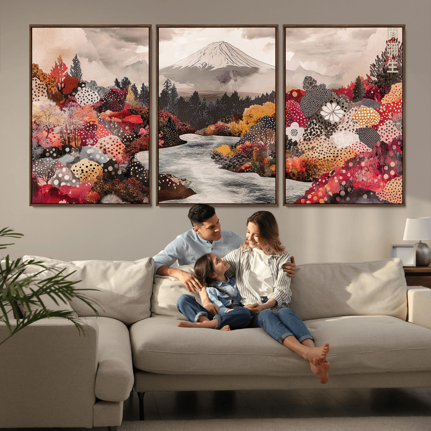 MGV-FC-60X30-3P - Mountain Wall Art Wall Art Canvas Print, Framed Autumn Forest Art Picture Print, Cottagecore Landscape Perfect Cottagecore Boho Decor Artwork