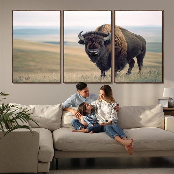 Bison Wall Art Wall Art Canvas Print, Buffalo Canvas Print Print, Framed American Bison Decor Art Print, Large Frontier Style Printing Perfect