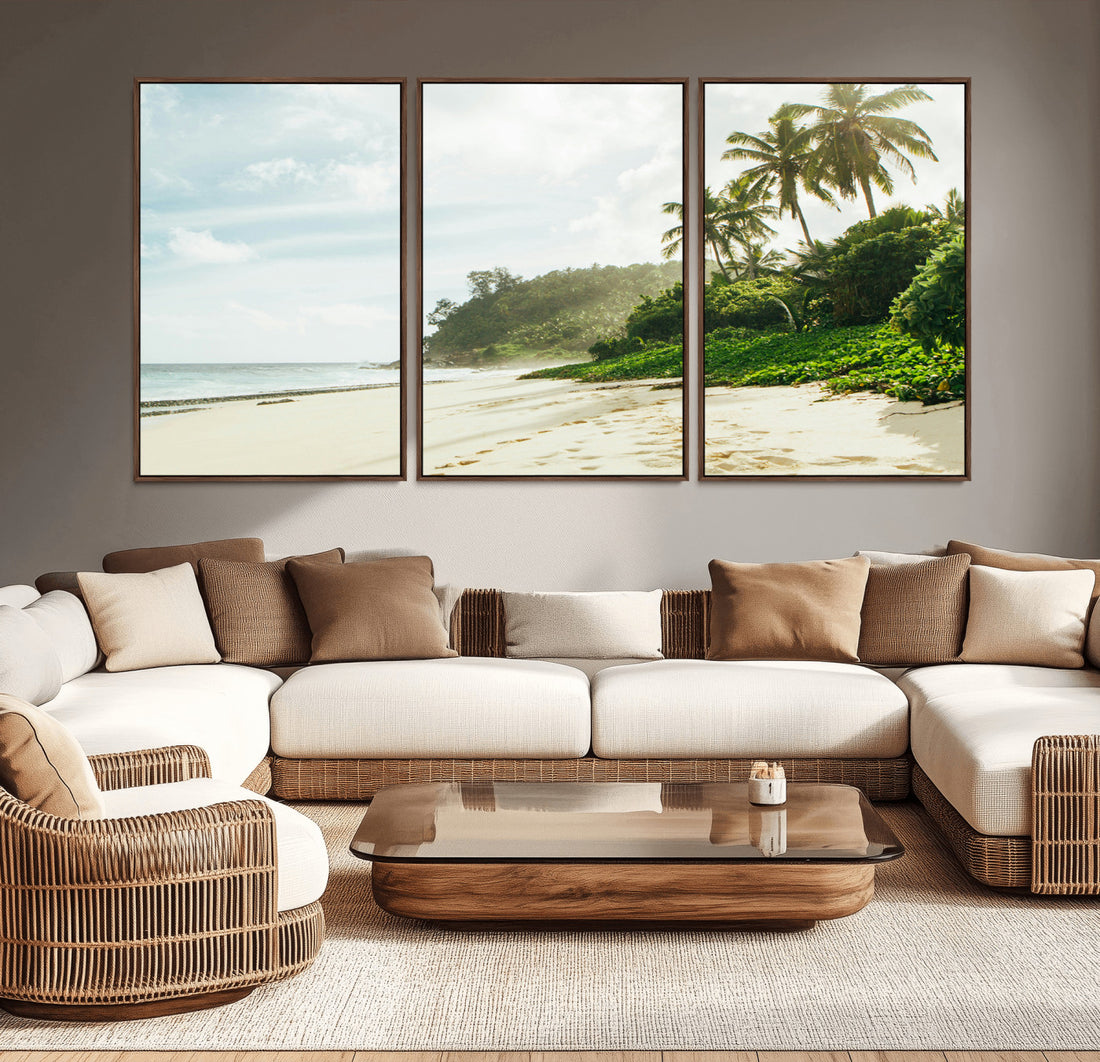 Relaxing Beach Wall Art Canvas Print, Framed Ocean View Coastal Serenity