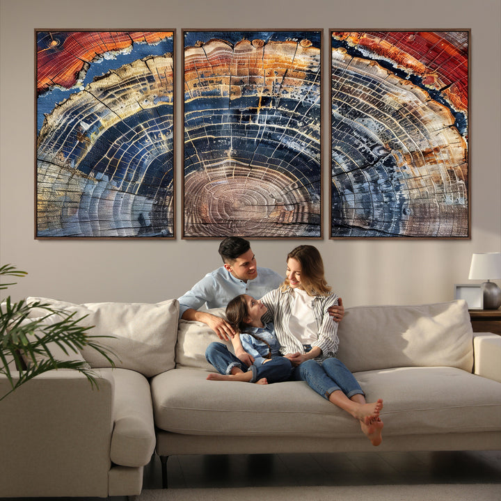 Tree Rings Canvas Wall Art Print, Framed Wood Texture Art Picture Print, Petrified Wood Perfect Modern Rustic Decor Artwork