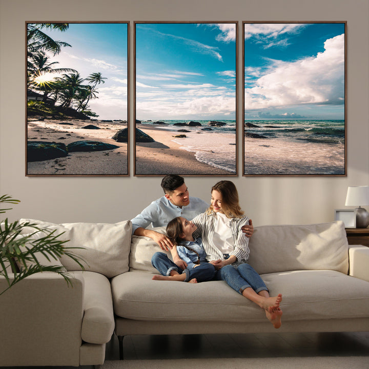 Tropical Beach Wall Art Canvas Print, Framed Ocean Waves Art Picture Print, Relaxing Seascape Perfect Tropical Coastal Decor Artwork