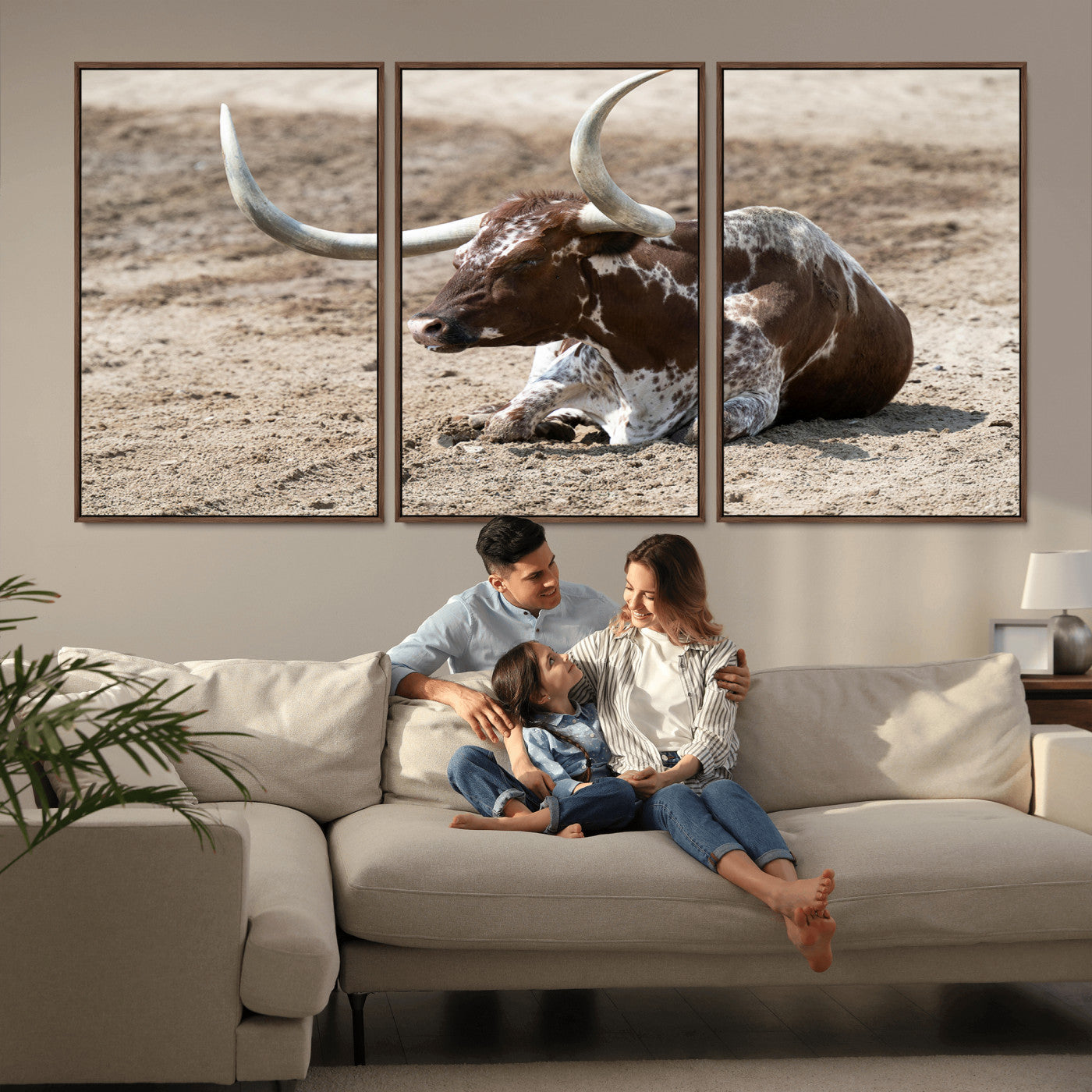76549210-MGV-CV-36X24-Texas Longhorn Wall Art Canvas Print, Framed Country Living Art Picture Print, Farmhouse Perfect