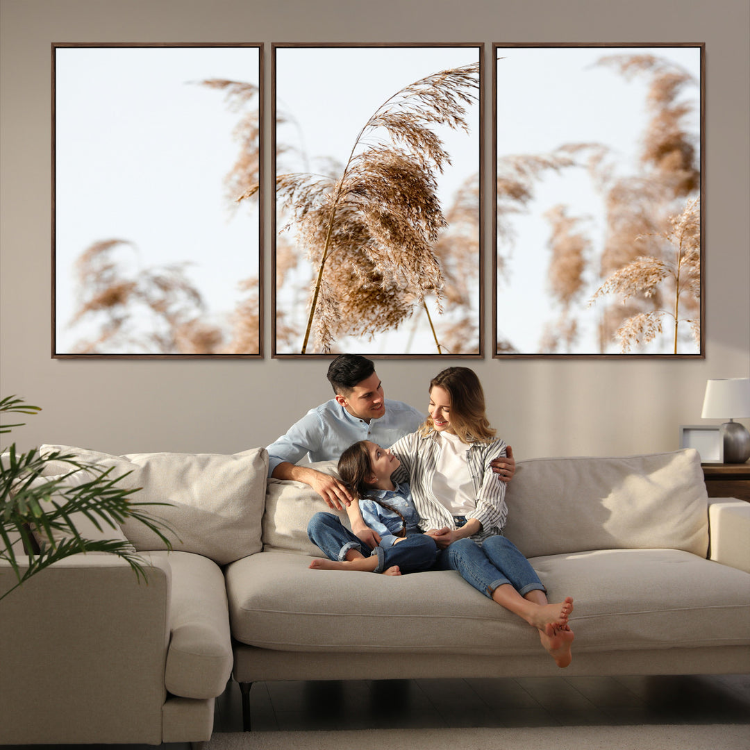 Pampas Grass Wall Art Canvas Print, Framed Neutral Tones Art Picture Print, Minimalist Nature Perfect Boho Decor Artwork