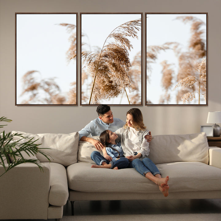 Pampas Grass Wall Art Canvas Print, Framed Neutral Tones Art Picture Print, Minimalist Nature Perfect Boho Decor Artwork
