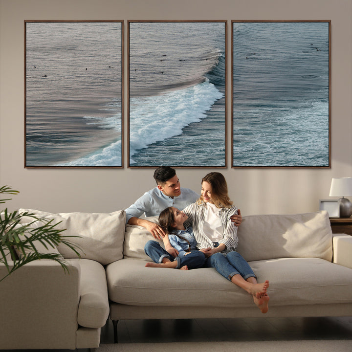 Ocean Waves Wall Art Canvas Print, Framed Coastal Serenity Art Picture Print, Surf Perfect Coastal Decor Artwork