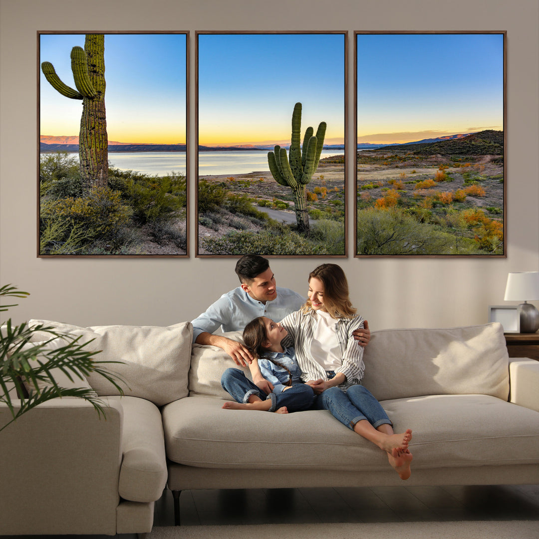 Saguaro Cactus Wall Art Canvas Print, Framed Desert Sunset Art Picture Print, Southwestern Perfect Southwestern Decor Artwork