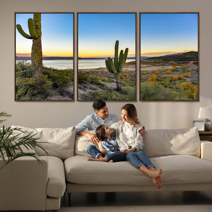 Saguaro Cactus Wall Art Canvas Print, Framed Desert Sunset Art Picture Print, Southwestern Perfect Southwestern Decor Artwork
