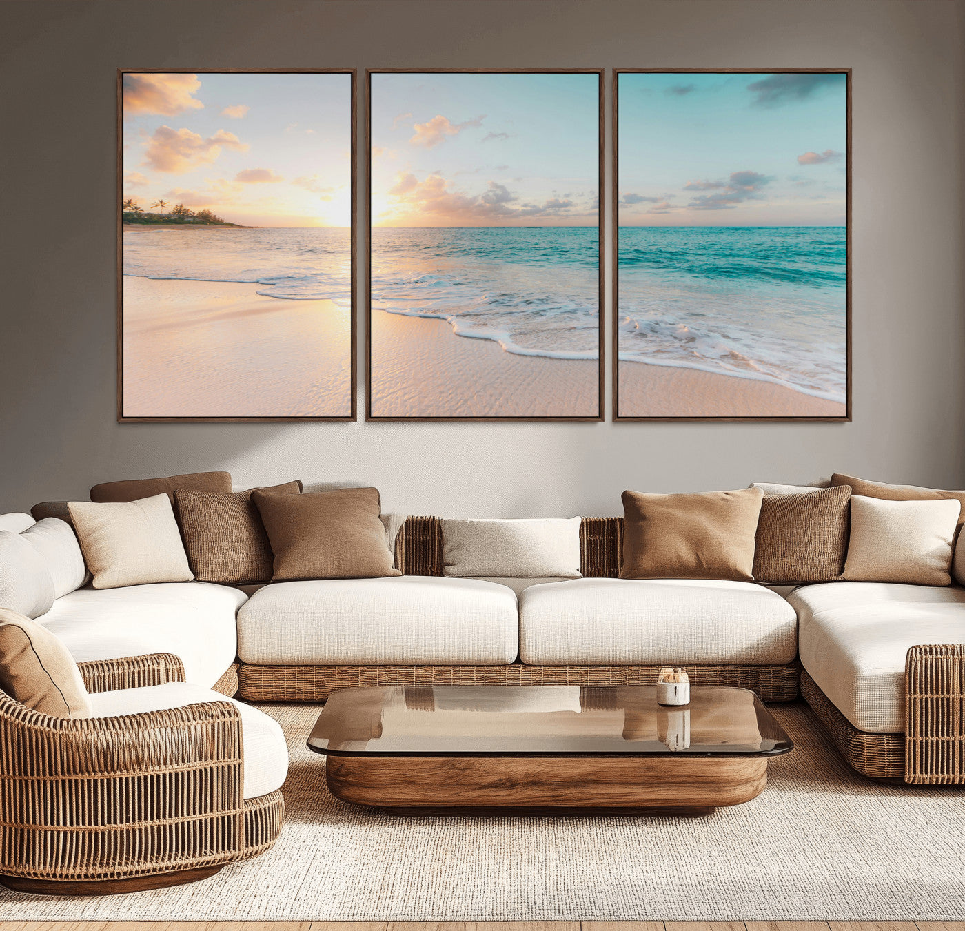 94538225-MGV-CV-36X24-Beach Sunset Wall Art Canvas Print – Framed Ocean Waves Summer Escape Coastal Nature Scene Artwork for Home Office