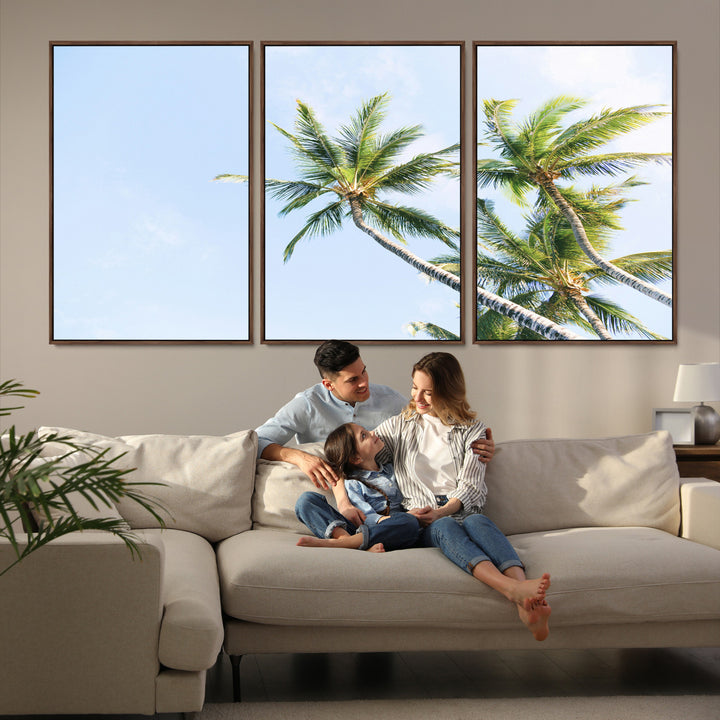 Palm Trees Wall Art Canvas Print, Framed Tropical Art Picture Print, Coastal Perfect Tropical Decor Artwork