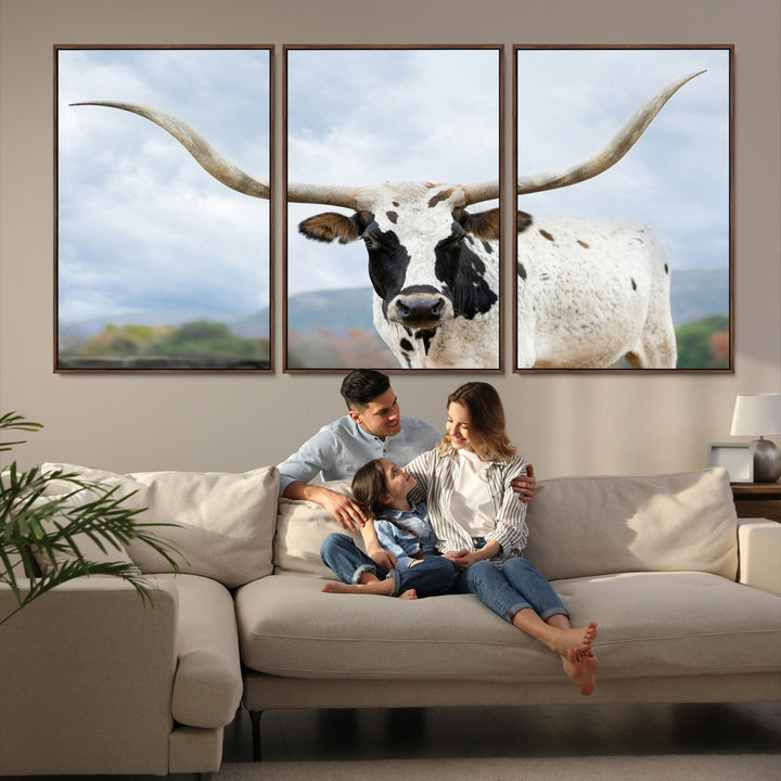 Texas Longhorn Wall Art Canvas Print, Framed Western Rustic Art Picture Print, Farmhouse Decor Perfect Farmhouse Decor Artwork