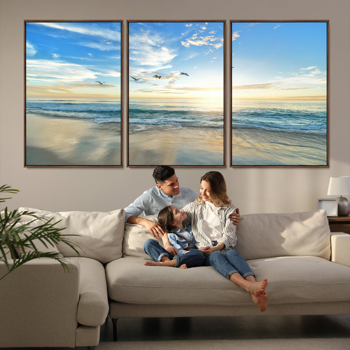 20708696-MGV-FC-60X30-3P_Walnut-Minimalist Seaside Morning Glow Art Canvas Print, Golden Reflections Perfect Coastal Minimalist Decor Artwork