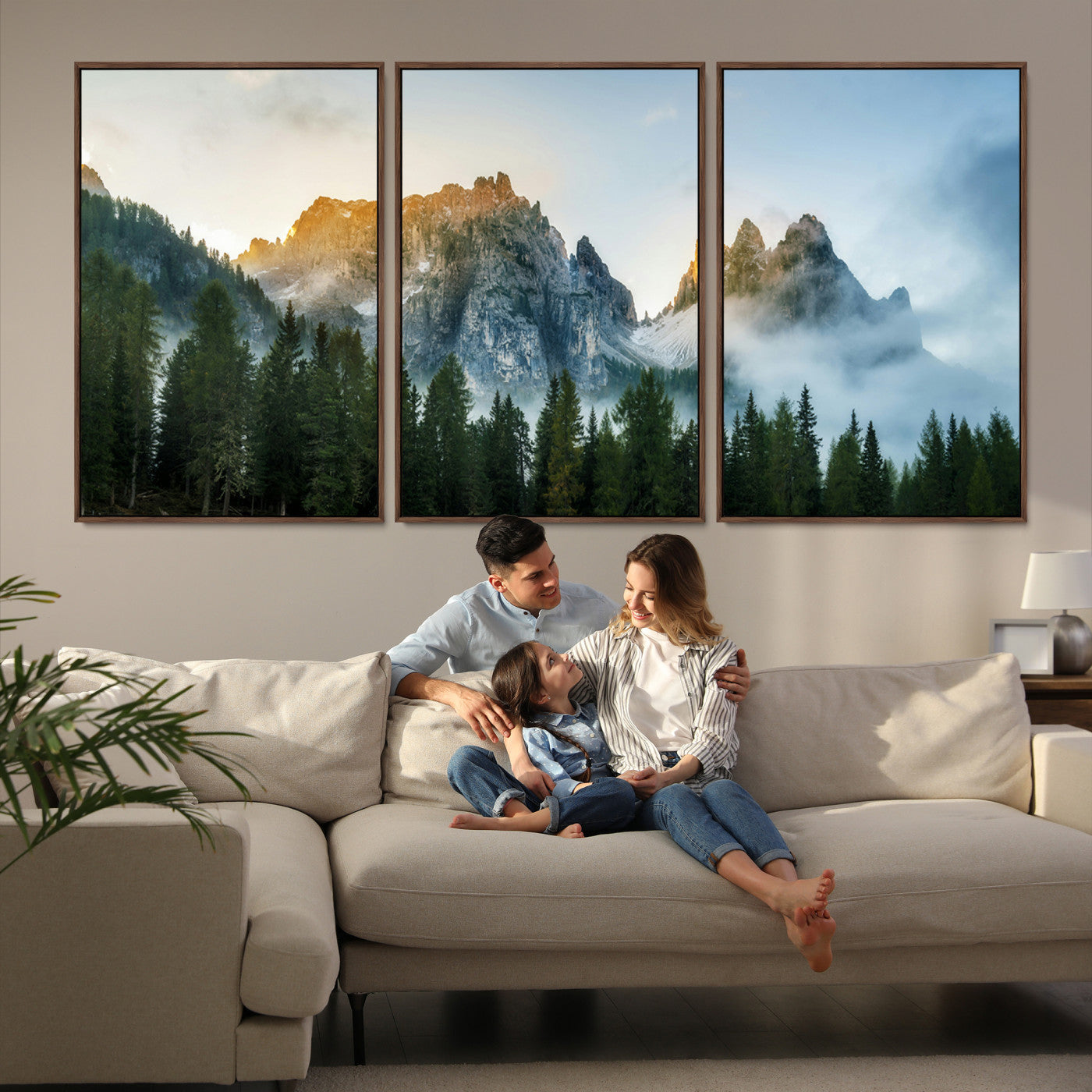 21145440-MGV-FC-60X30-3P_Walnut-Wilderness Wall Art - Framed Nature Landscape Decor, Mountain Wall Art Canvas Print, Framed Nature Landscape Decor Art