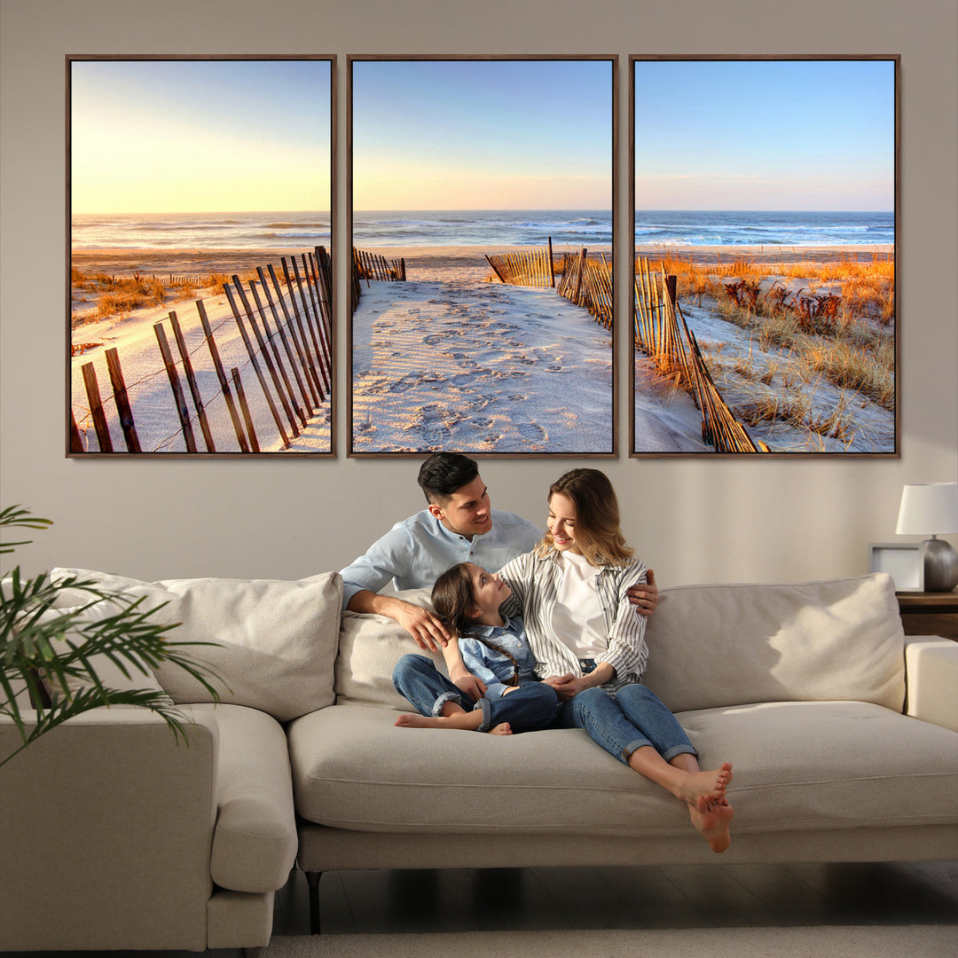 Ocean Sunset Wall Art Wall Art Canvas Print, Framed Nautical Photography Art Picture Print, Summer Beach House Decor Perfect Coastal