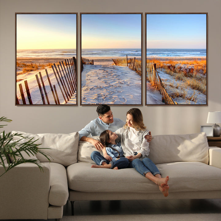 Ocean Sunset Wall Art Wall Art Canvas Print, Framed Nautical Photography Art Picture Print, Summer Beach House Decor Perfect Coastal