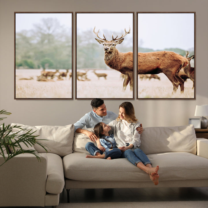 Rustic Nature Print Wall Art Canvas Print, Framed Deer Canvas Wall Art Art Picture Print, Nordic Animal Art Perfect Rustic Nature Decor