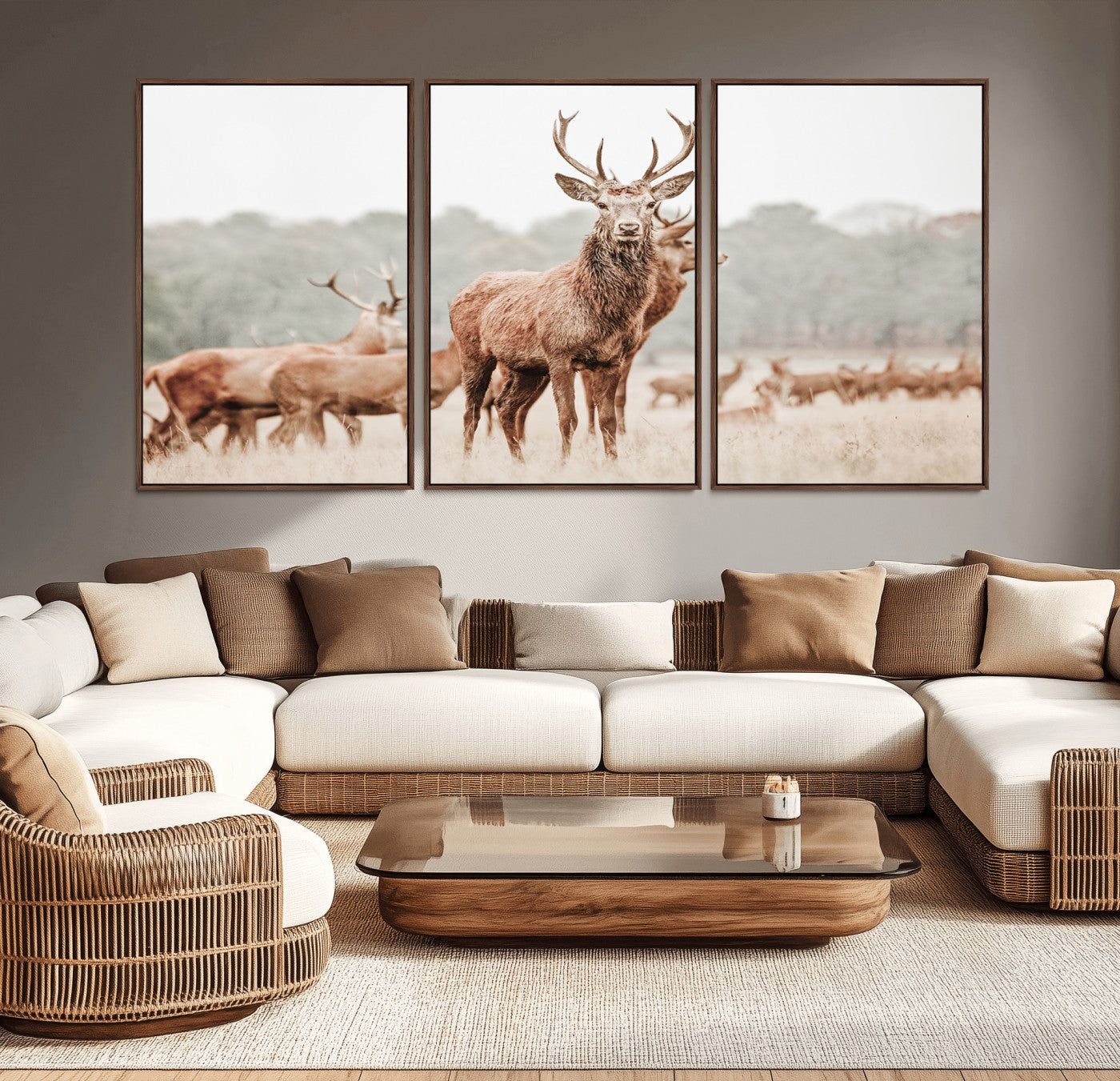 17659786-MGV-CV-36X24-Rustic Nature Wall Art Canvas Print – Stag Woodland Framed Wildlife Art Picture Print Perfect Lodge Decor