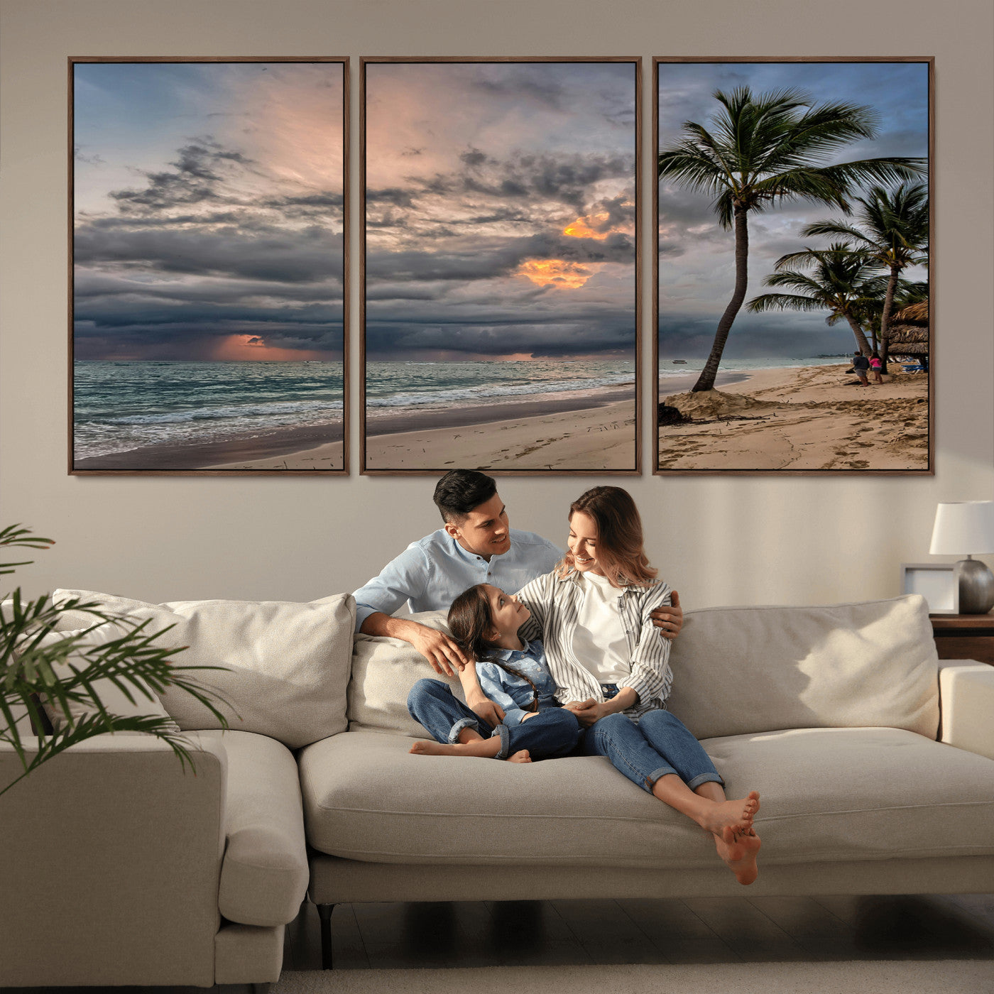 MGV-FC-60X30-3P - Tropical Storm Wall Art Canvas Print, Framed Moody Beach Art Picture Print, Dramatic Sky Perfect Tropical Coastal Decor Artwork