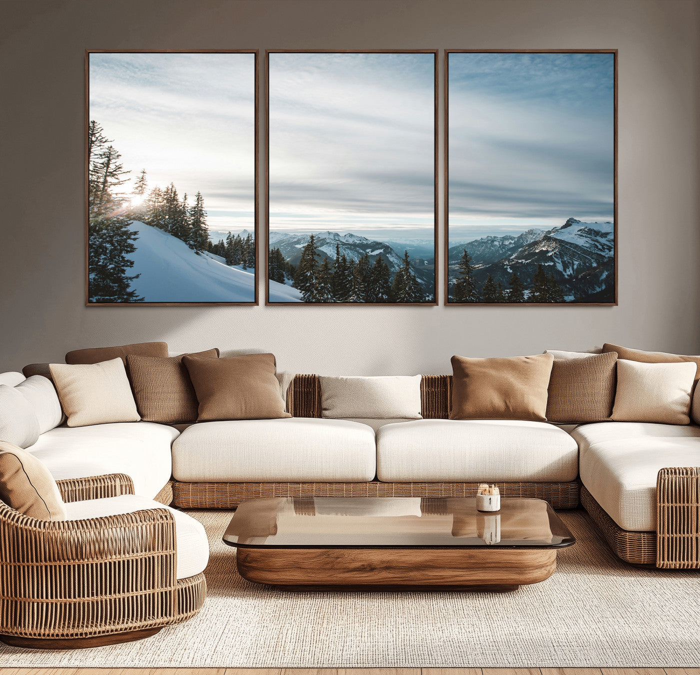 55564749-MGV-CV-36X24-Snowy Mountains Wall Art Canvas Print – Framed Alpine Landscape Frosty Peaks Nordic Minimalist Nature Artwork for Home, Office