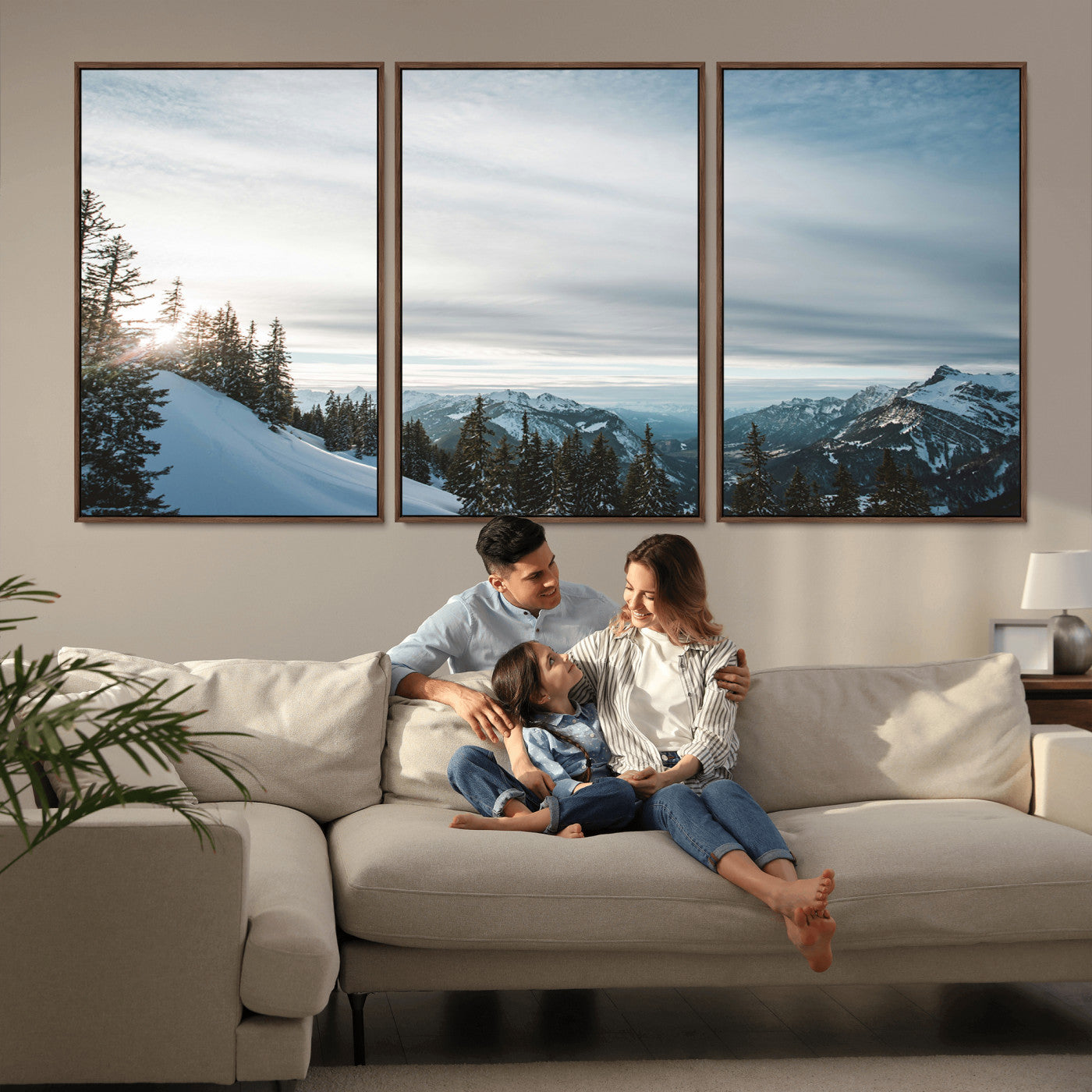 MGV-FC-60X30-3P - Snowy Mountains Wall Art Canvas Print, Framed Alpine Landscape Art Picture Print, Frosty Peaks Perfect Nordic Minimalist Decor Artwork