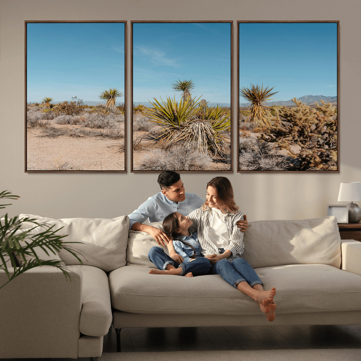 MGV-FC-60X30-3P - Joshua Tree Wall Art Canvas Print, Framed Desert Landscape Art Picture Print, Warm Earth Tones Perfect Southwestern Minimalist Decor Artwork