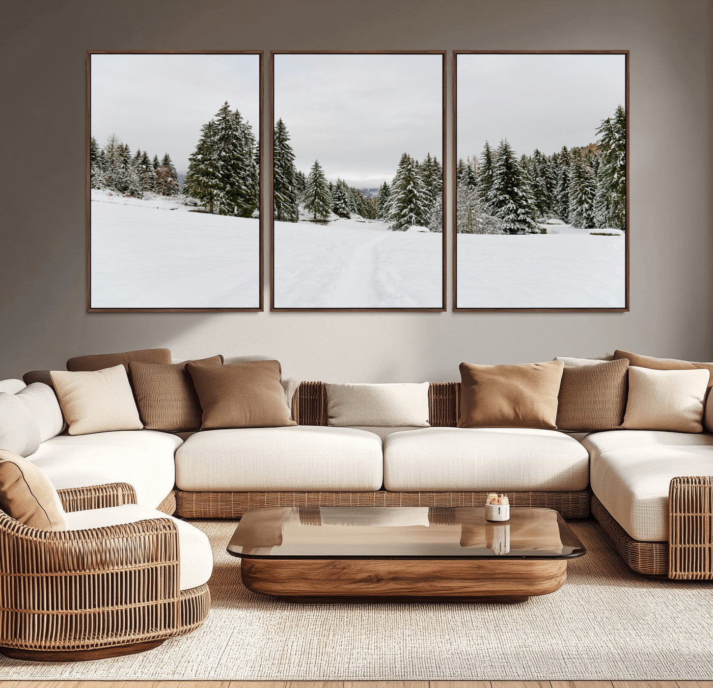 24581417-MGV-CV-36X24-Frosty Pines Wall Art Canvas Print – Framed Silent Snowfall Cozy Cabin Nordic Minimalist Winter Landscape Artwork for Home, Office