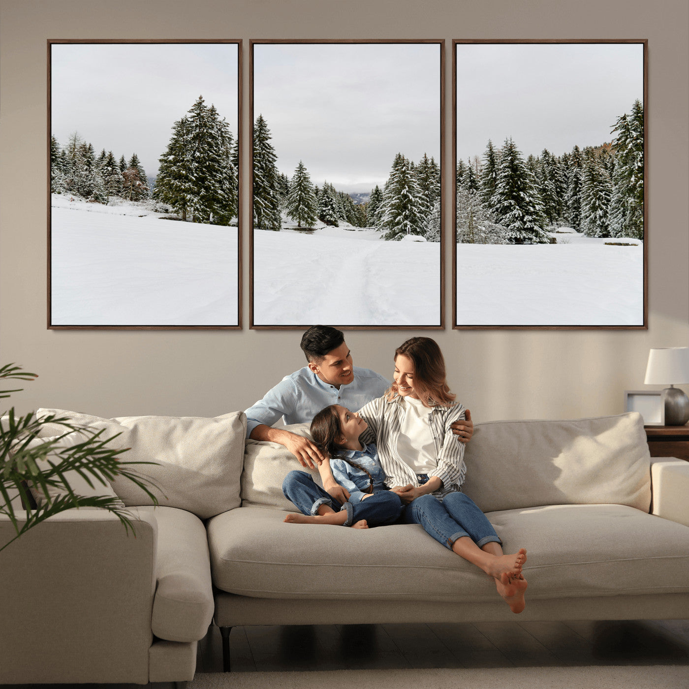 MGV-FC-60X30-3P - Frosty Pines Wall Art Canvas Print, Framed Silent Snowfall Art Picture Print, Cozy Cabin Vibes Perfect Nordic Minimalist Decor Artwork