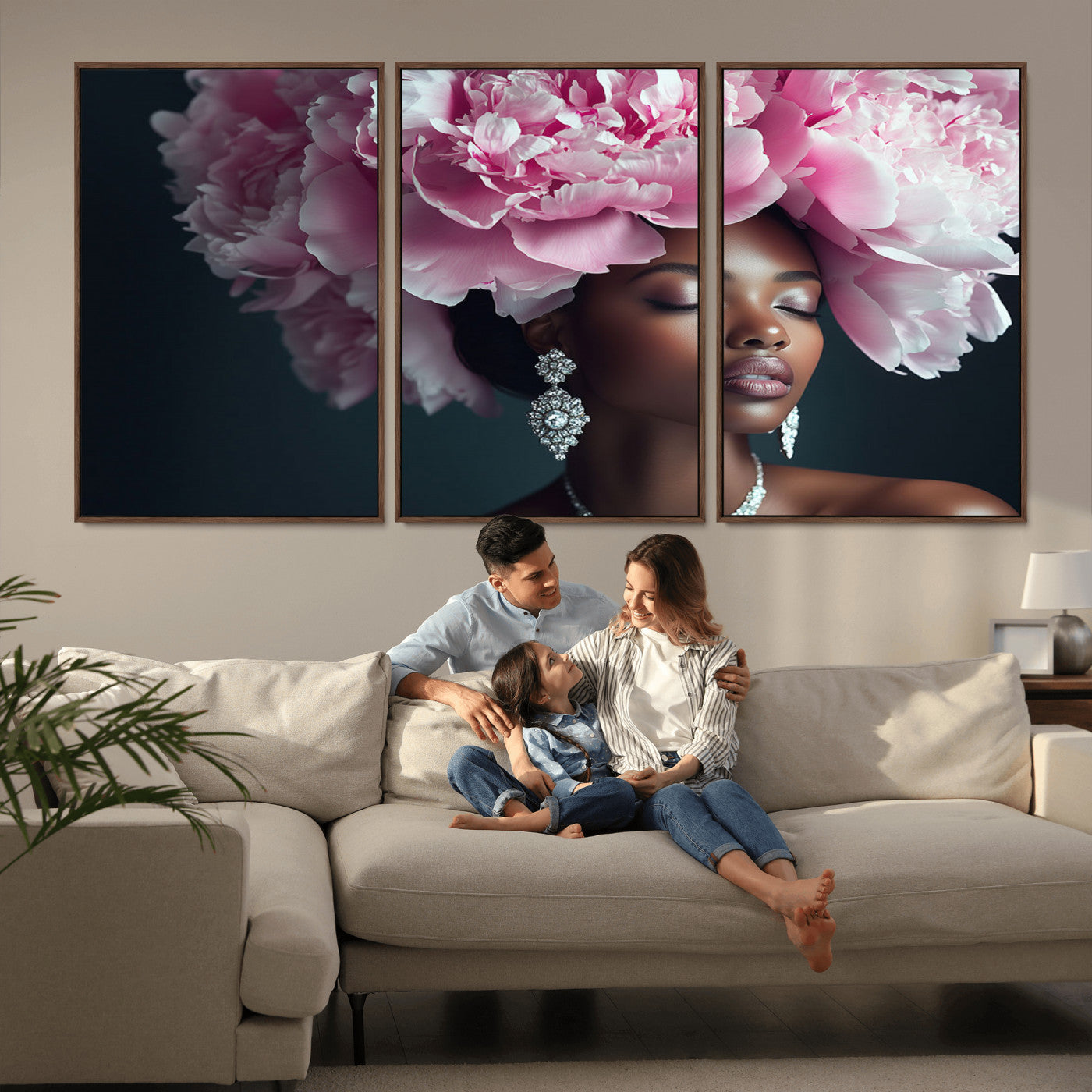 MGV-FC-60X30-3P - Black Beauty Petal Crown Wall Art Print Floral Petal Headpiece, Petal-Inspired Art, Floral Crown