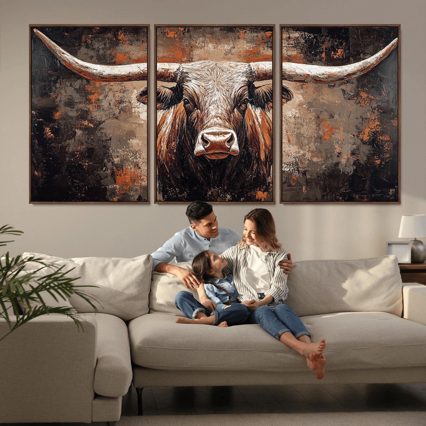 42732393-MGV-FC-60X30-3P_Walnut-Rustic Longhorn Bull Wall Art Canvas Print – Vintage Western Cattle Painting, Texas Steer Artwork for Ranch, Farmhouse or Cowboy Decor