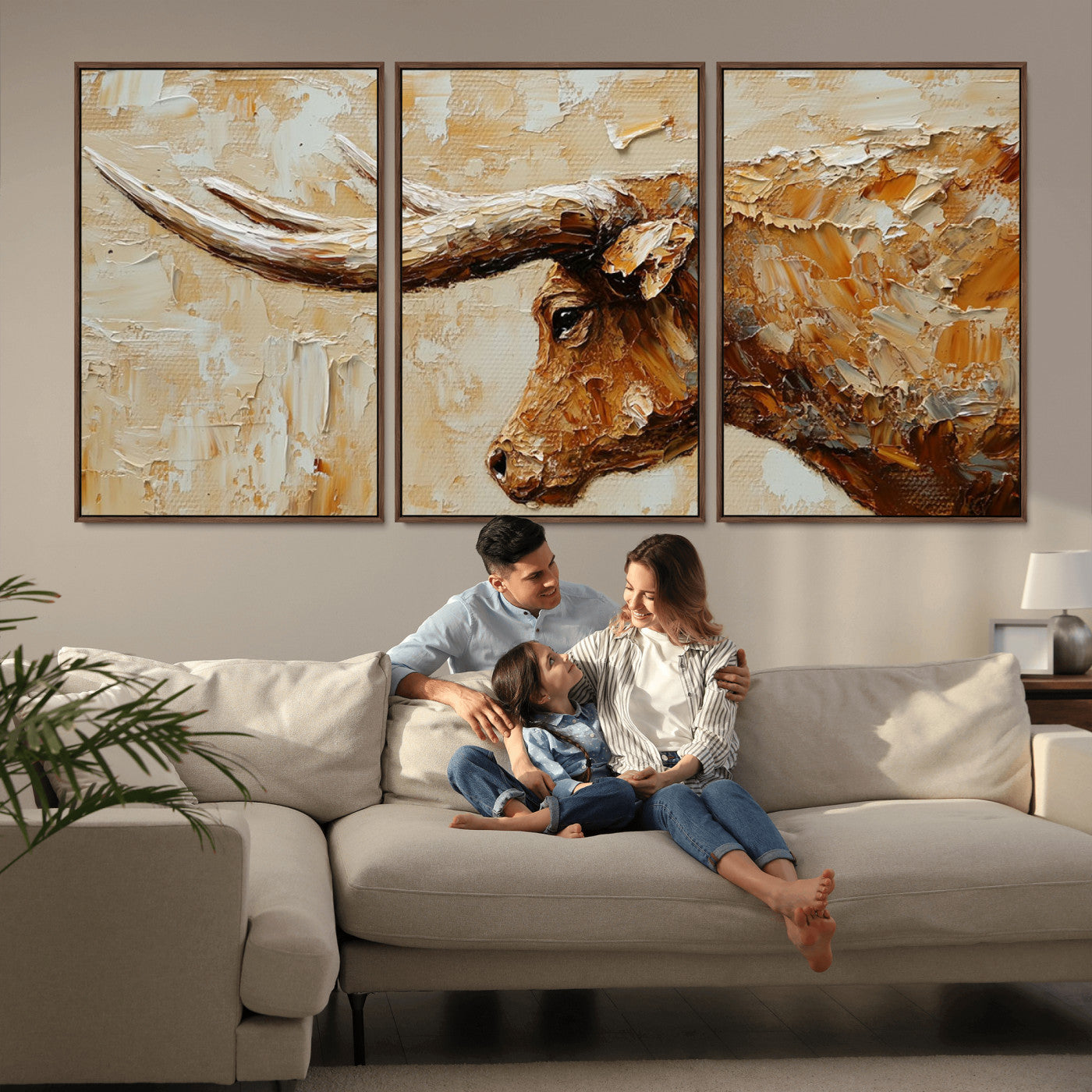 Rustic Longhorn Bull Wall Art Canvas Print – Vintage Western Cattle Painting, Texas Steer Artwork for Ranch, Farmhouse or Cowboy Decor
