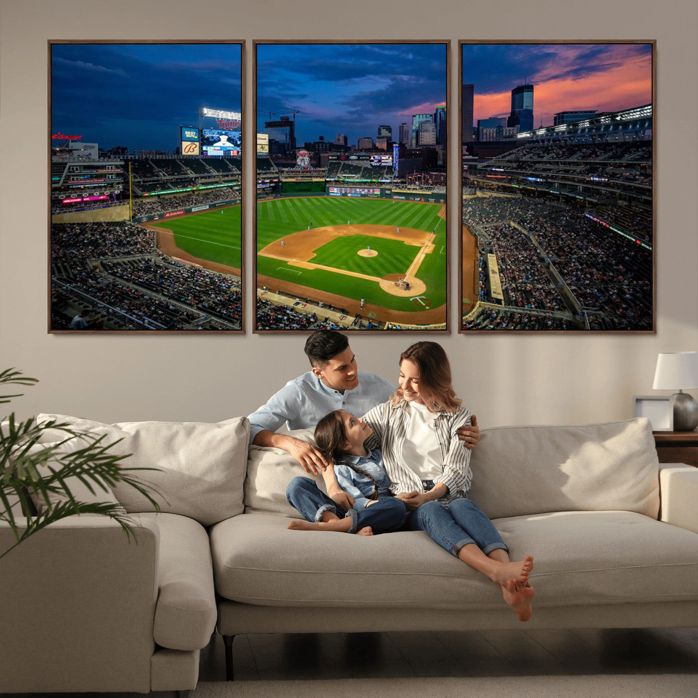 68222753-MGV-FC-60X30-3P_Walnut-Target Field Wall Art Canvas Print, Baseball Stadium Print, Minneapolis Major League Baseball's Minnesota Twins