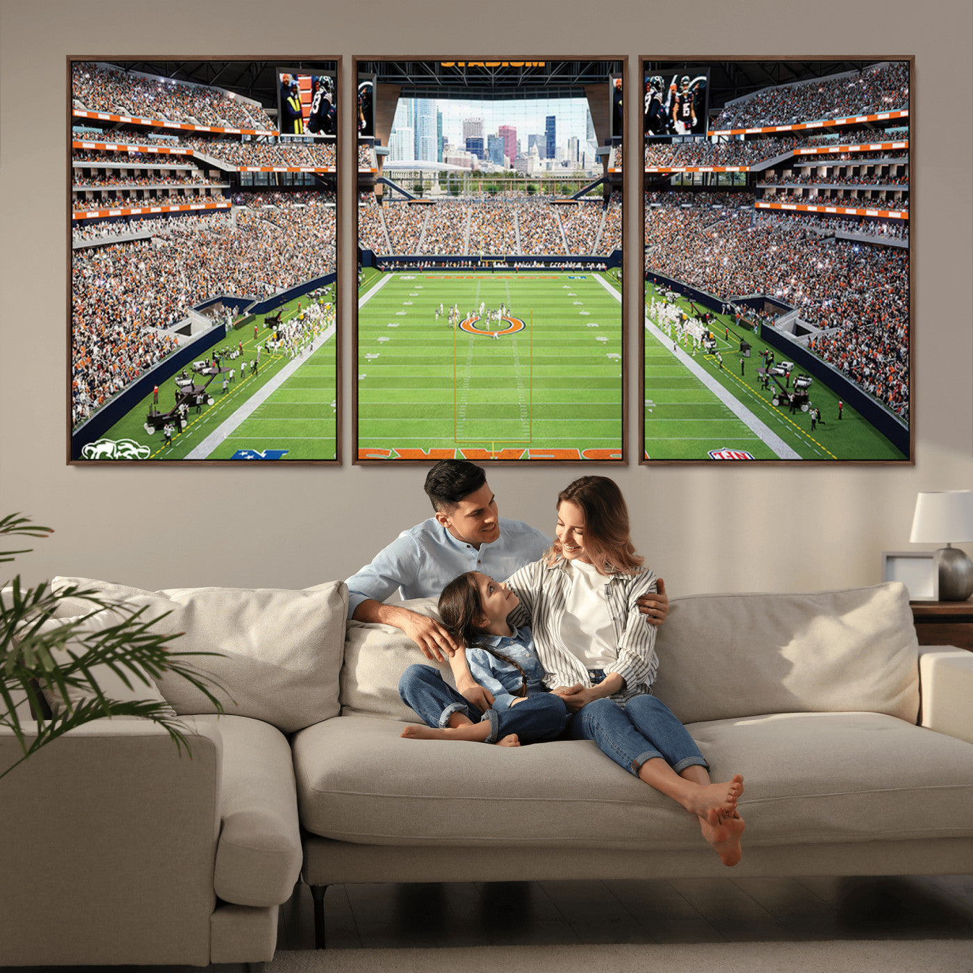76935553-MGV-FC-60X30-3P_Walnut-Chicago Bears Soldiers Field Wall Art Canvas Print – Framed Football Stadium Artwork for Sports Fans, Soldier Field Skyline Canvas Decor for Game Room or Man Cave