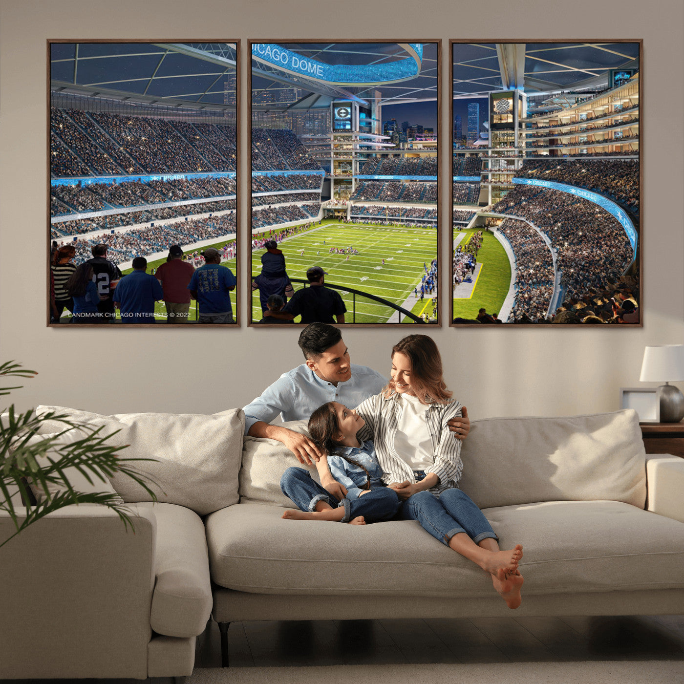41816511-MGV-FC-60X30-3P_Walnut-Chicago Bears Soldiers Field Wall Art Canvas Print – Framed Football Stadium Artwork for Sports Fans, Soldier Field Skyline Canvas Decor for Game Room or Man Cave