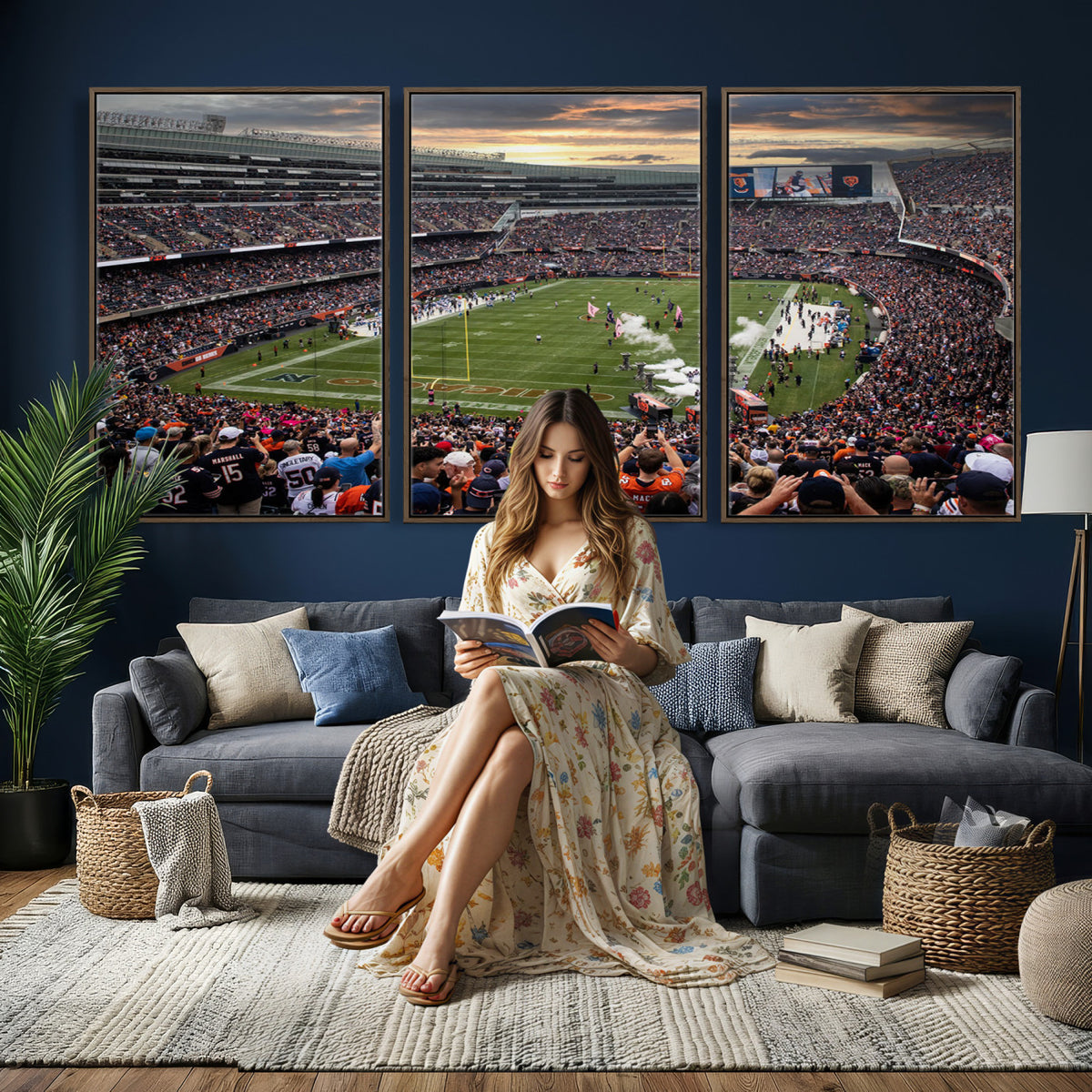 87578930-PAN-FL-20X10 - Chicago Bears Soldiers Field Wall Art Canvas Print, Home Bar Wall Decor