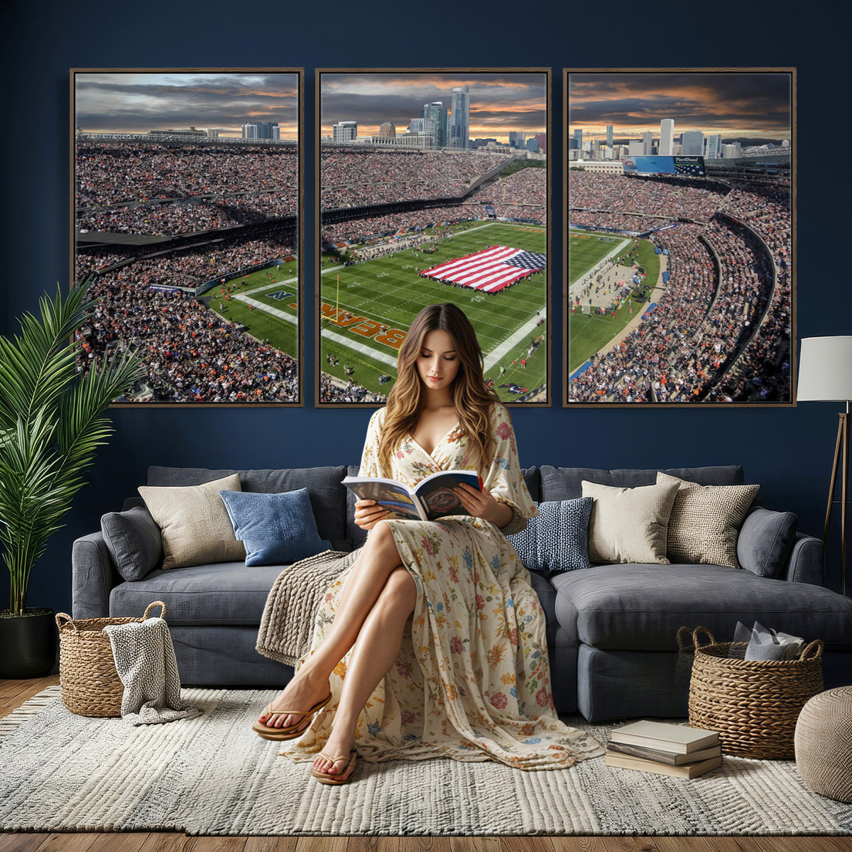 98106777-PAN-FL-20X10 - Chicago Bears Soldiers Field Wall Art Canvas Print, Extra Large Game Room Wall Decor