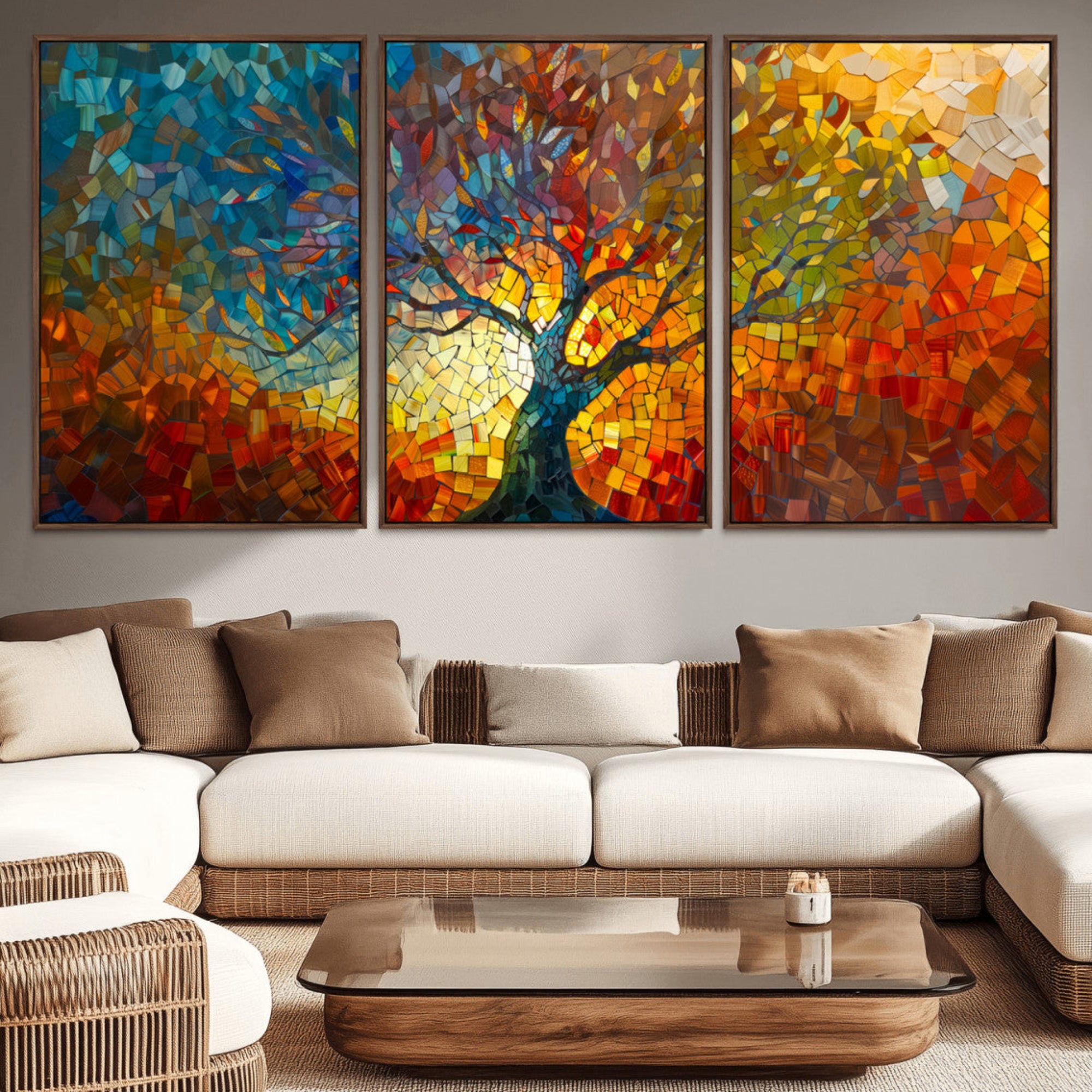 Mozaik2-MGV-CV-36X24-Yggdrasil Tree of Life Mosaic Stained Glass Wall Art, Tree of Life Mosaic Wall Art Canvas Print