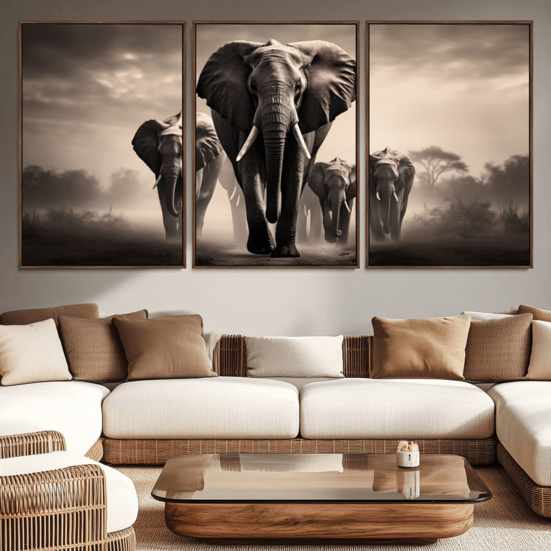 Elephant Family Wall Art Canvas Print, Framed Elephant Wall Art Home Decor