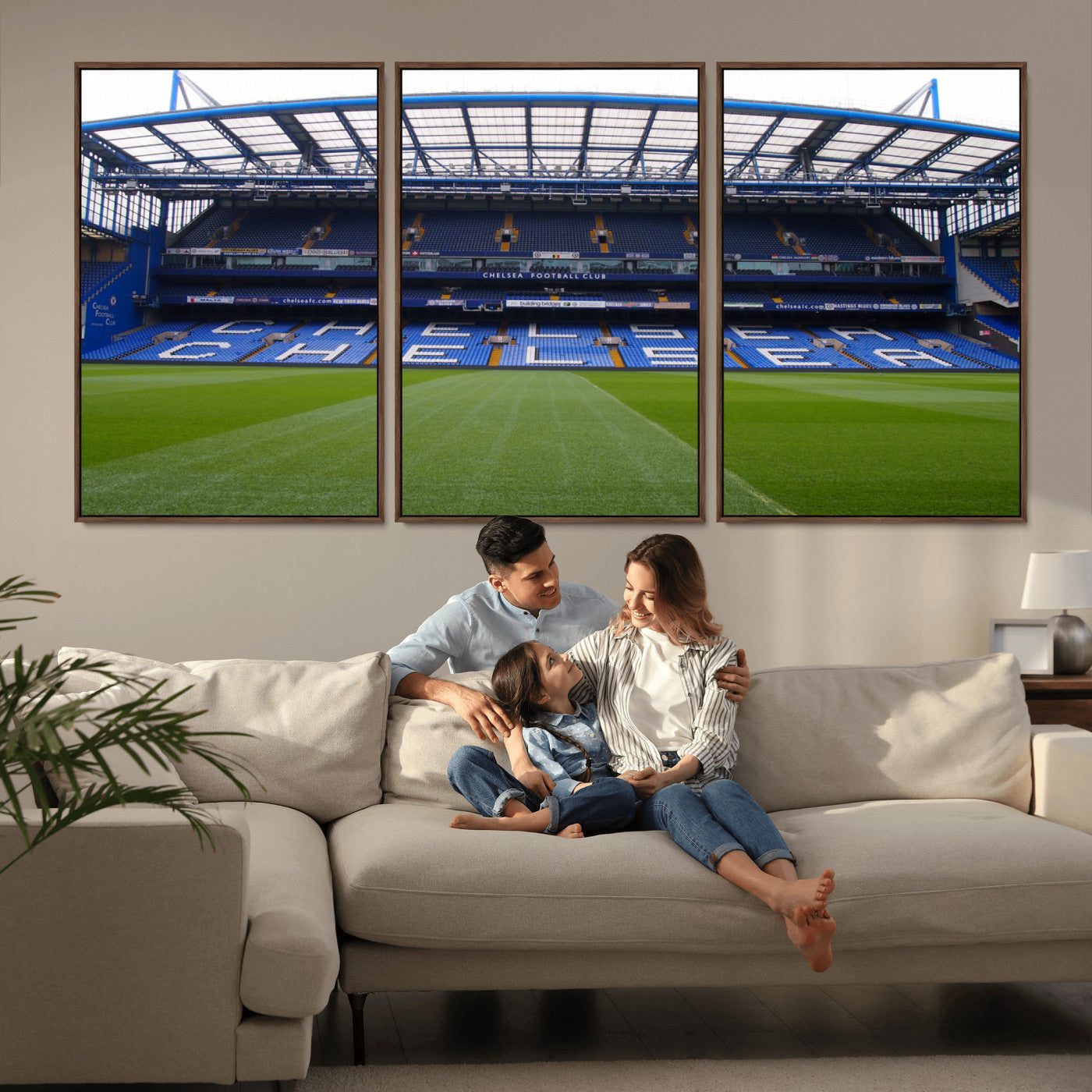 38616413CHELSA-MGV-FC-60X30-3P_Walnut-Stamford Bridge Chelsea Football Stadium Canvas Wall Art Print – Immersive Stadium Experience for Soccer Fans – Ready to Hang