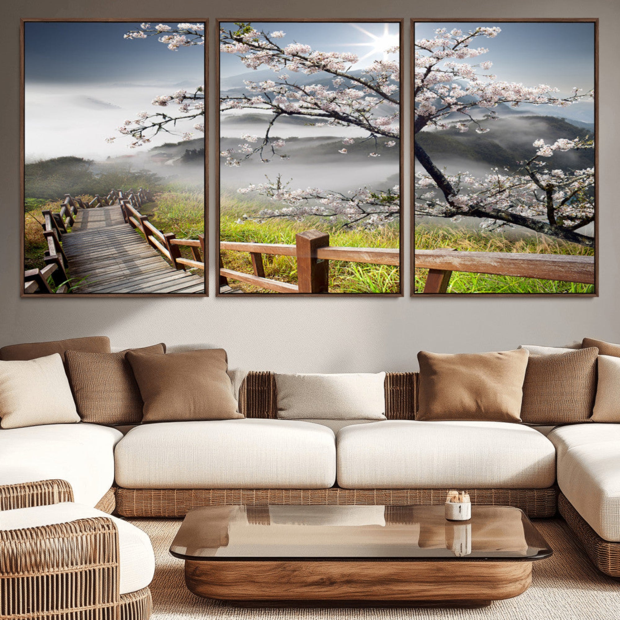 34632598CRY-MGV-CV-36X24-Sakura Cherry Blossom Pathway Canvas Wall Art – Tranquil Walk Through Blossoming Nature – Ready to