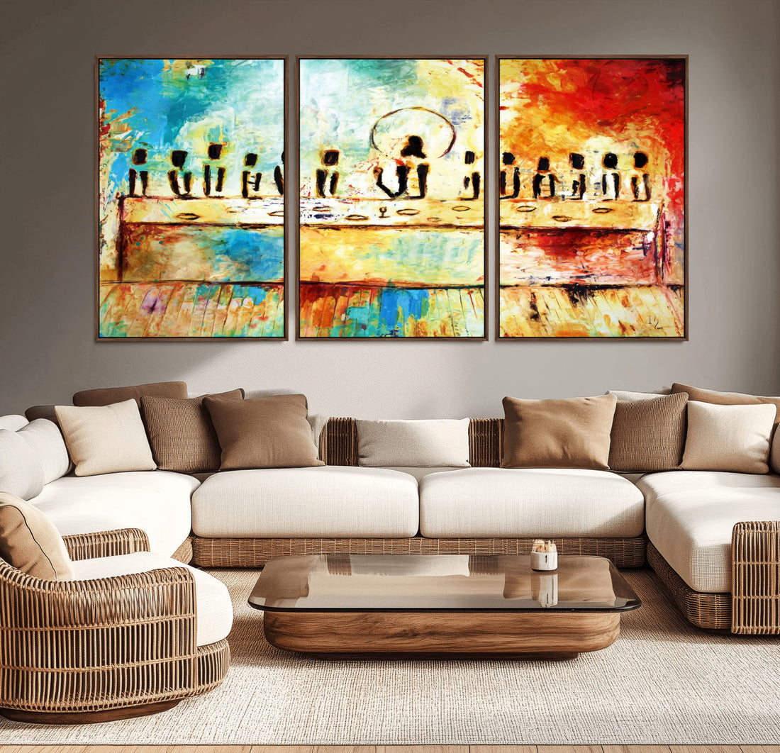 Abstract Last Supper Wall Art Canvas Print, Apostles Gathering Modern Spiritual Artwork