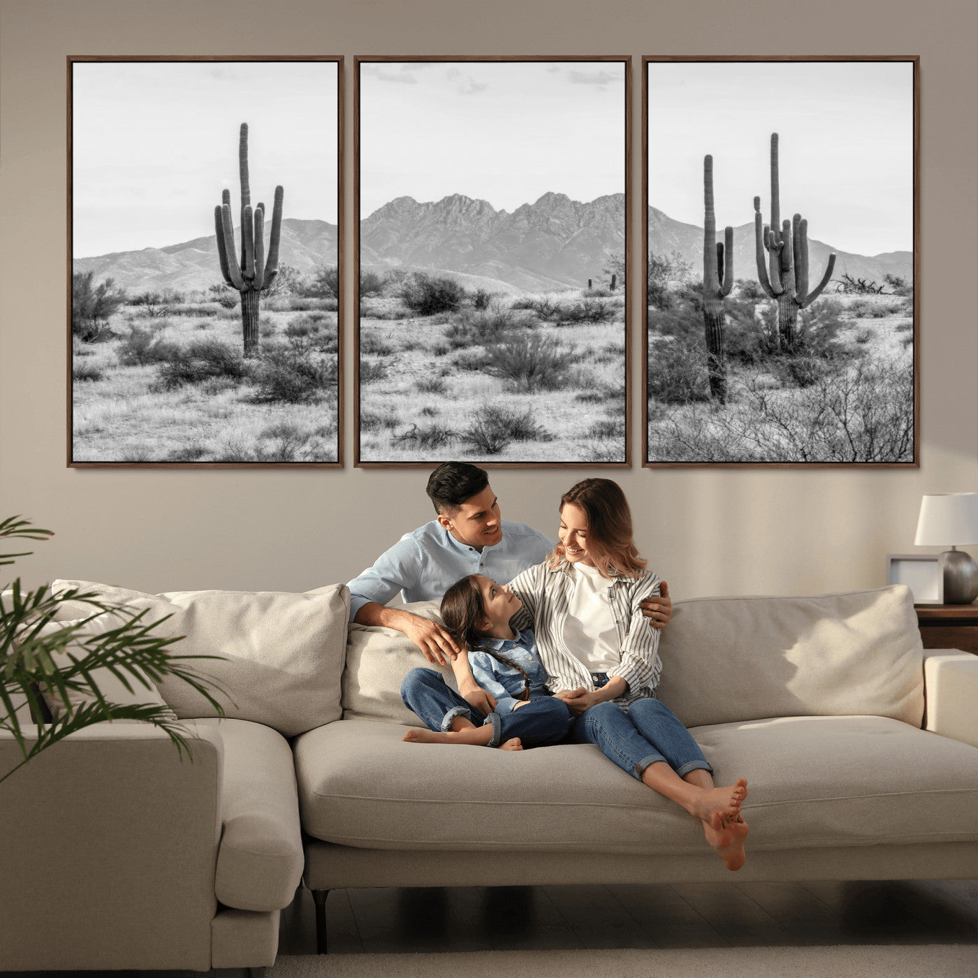 MGV-FC-60X30-3P - Black White Arizona Desert Canvas Wall Art Cactus Farmhouse Wall Art