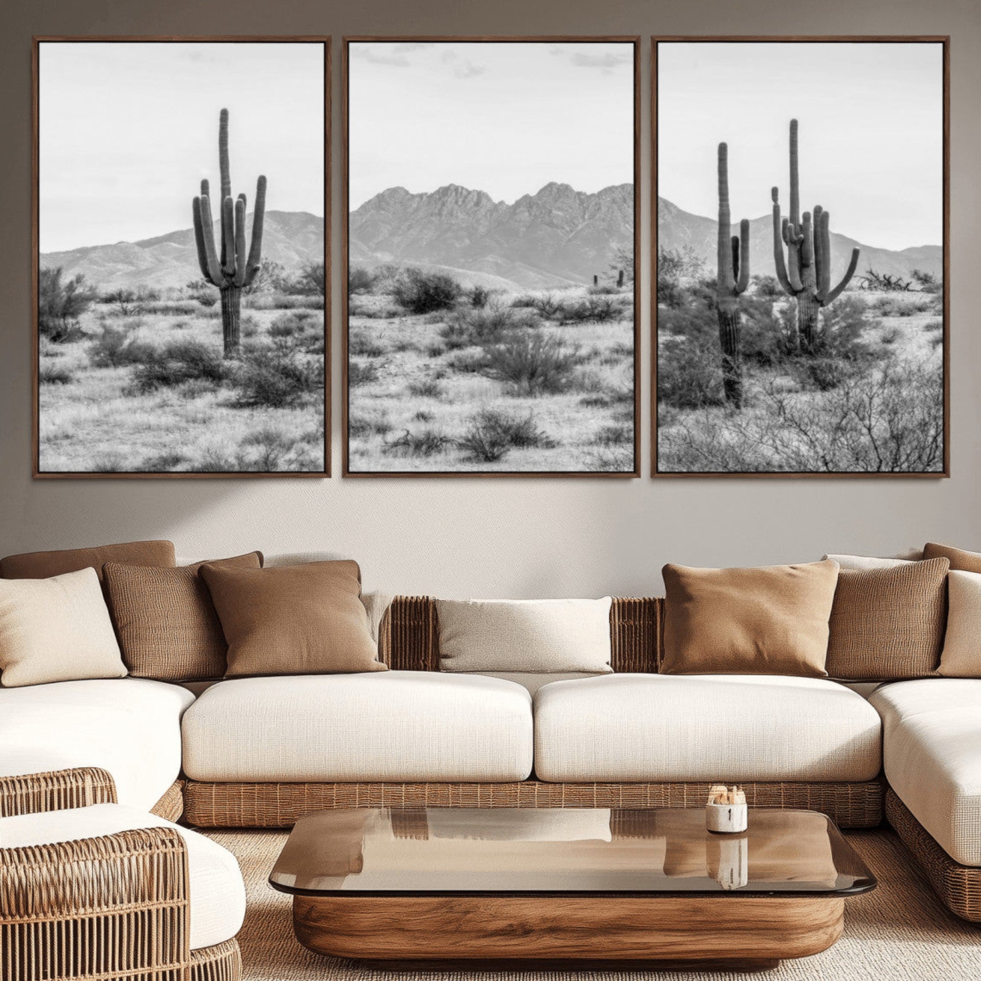 97436PHN-MGV-CV-36X24-Black White Arizona Desert Canvas Wall Art Cactus Farmhouse Wall Art