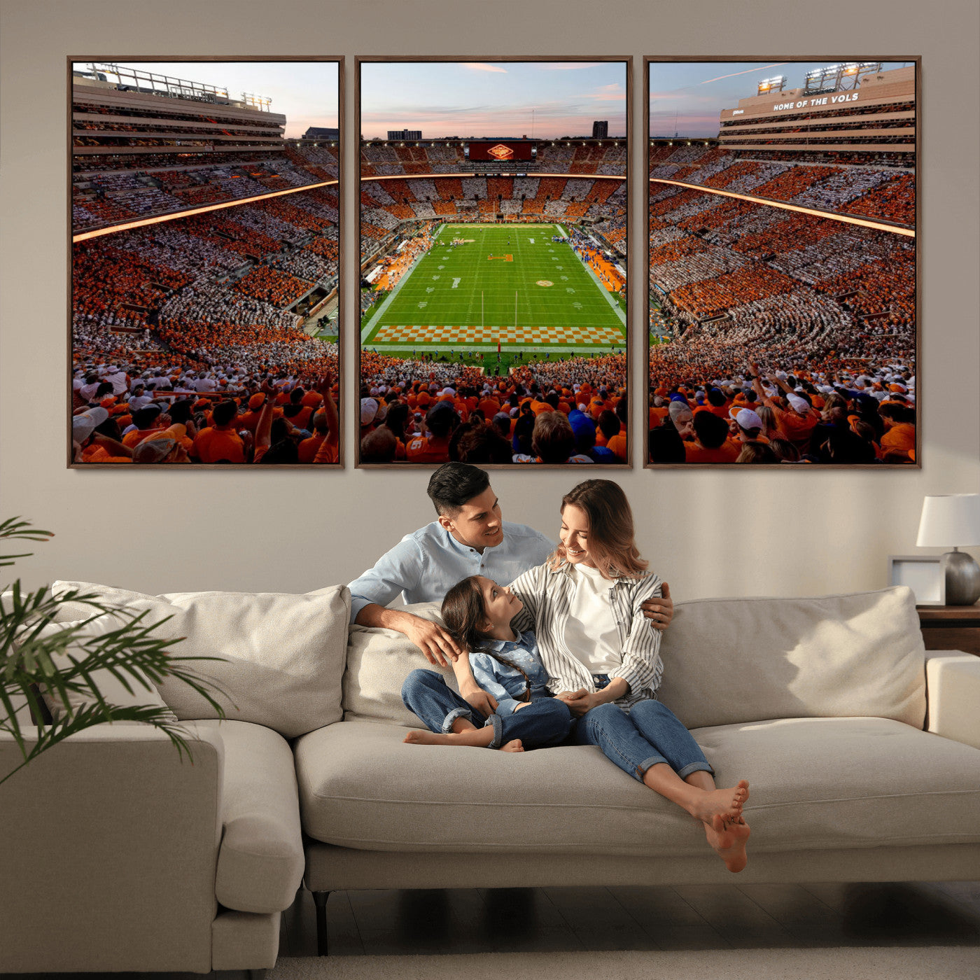 37160229-MGV-FC-60X30-3P_Walnut-Tennessee Neyland Stadium Wall Art Print, Sports Arena Canvas Wall Art, Panoramic Stadium Canvas Print, Modern Athletic Field Art Printing